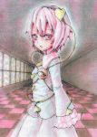  hairband heart inaba-no-kuni-tottori komeiji_satori pink pink_eyes pink_hair profile short_hair skirt solo string touhou traditional_media watercolor_(medium) wide_sleeves window 