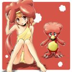  1girl baby_pokemon feet lowres magby moemon orange_hair personification pokemon pokemon_(creature) pokemon_(game) pokemon_gsc sitting tail tenjou_ryuka 