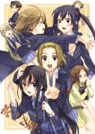  black_hair blonde_hair book brown_hair everyone hirasawa_ui hirasawa_yui hug k-on! kotobuki_tsumugi manabe_nodoka nakano_azusa school_uniform seita tainaka_ritsu v yamanaka_sawako 