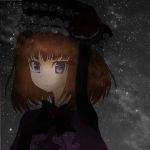  bow dress elbow_gloves eva_beatrice flower gloves hat night orange_hair purple_eyes ribbon rose solo star transparent umineko_no_naku_koro_ni violet_eyes 