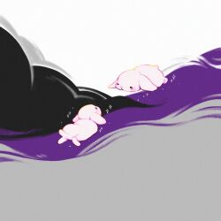 animal animal_focus artist_name black_eyes clouds commentary demisexual_flag english_commentary film_grain flag_background grey_background highres lgbt_pride lying no_humans on_stomach original procreate_(medium) purple_background rabbit solid_circle_eyes sonshine_arts sparkle white_background white_rabbit_(animal) 