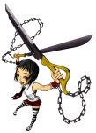  chain chains huge_weapon necktie plaid scissors shichijou_kinoko skirt tartan thigh-highs thighhighs weapon zettai_ryouiki 