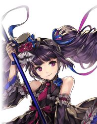  1girl another_eden another_eden_art_team black_dress black_hat blue_flower blue_rose breasts closed_mouth detached_sleeves dress drill_hair flower frilled_dress frills hair_ribbon hat holding holding_polearm holding_weapon long_hair lowres medium_breasts mini_hat necktie official_art polearm purple_hair red_necktie ribbon rose sidelocks simple_background sleeveless sleeveless_dress smile solo suzette_(another_eden) tachi-e third-party_source transparent_background twin_drills two-handed upper_body variant_set violet_eyes weapon wide_sleeves 