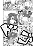  blood bow braid china_dress chinese_clothes comic dress explosion frown hat hong_meiling long_hair monochrome patchouli_knowledge punching shino_(ponjiyuusu) touhou translated translation_request twin_braids 
