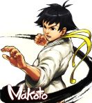  black_eyes capcom female fighting_stance kimono makoto open_mouth reverse_trap short_hair solo street_fighter street_fighter_iii usatarou 