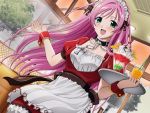  akashiya_moka blush food long_hair pink_hair rosario+vampire smile solo 