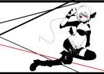  belt boots meiko microphone midriff monochrome red_eyes short_hair sitting skirt smile solo spot_color thigh-highs thighhighs vocaloid 