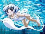  barefoot flat_chest highres konpaku_youmu konpaku_youmu_(ghost) myon one-piece_swimsuit school_swimsuit see-through solo sukiyo swimsuit touhou underwater 