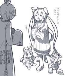  4girls =_= aged_down agnes_tachyon_(umamusume) ahoge animal_ears beaker bow bowtie commentary_request datemegane drooling greyscale hairband highres holding holding_rattle horse_ears horse_girl horse_tail lab_coat long_hair monochrome mouth_drool multiple_girls oguri_cap_(umamusume) pacifier petticoat puffy_short_sleeves puffy_sleeves rattle school_uniform shoes short_hair short_sleeves sitting skirt standing super_creek_(umamusume) sweatdrop tail tamamo_cross_(umamusume) tearing_up tracen_school_uniform translation_request umamusume 