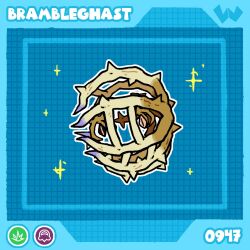  alternate_color blue_background brambleghast character_name commentary dated_commentary english_commentary full_body grid_background heterochromia highres lvarts497 mismatched_sclera no_humans outline pokedex_number pokemon pokemon_(creature) pokemon_focus shiny_pokemon slit_pupils solo sparkle thorns white_outline 