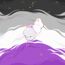 animal animal_focus artist_name asexual_flag back-to-back black_background closed_eyes commentary english_commentary film_grain flag_background grey_background highres lgbt_pride no_humans original procreate_(medium) purple_background rabbit sonshine_arts sparkle star_(symbol) striped_background u_u white_background white_rabbit_(animal) 