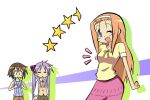  :&lt; breast_envy casual hiiragi_kagami kusakabe_misao long_hair lucky_star men_(artist) minegishi_ayano orange_hair purple_eyes violet_eyes wink 