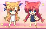  animal_ears cat_ears heterochromia highres kemonomimi_mode mahou_shoujo_lyrical_nanoha mahou_shoujo_lyrical_nanoha_strikers multiple_girls one-piece_swimsuit school_swimsuit shiwo swimsuit vita vivio wallpaper 