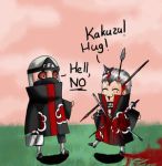  :3 akatsuki_(naruto) arrow blood chibi cloak duo hidan hood hug kakuzu lol male naruto short_hair shuriken spear suitcase sword weapon white_hair 
