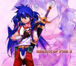  bandage bandages blue_hair breath_of_fire breath_of_fire_ii brother_and_sister gloves green_eyes long_hair ponytail ryuu_(breath_of_fire_ii) siblings sword weapon wings yua_bateson zoom_layer 