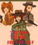  cowboy_hat crossover ernest fusion gun handgun hat idolmaster minase_iori movie_poster parody poncho poster revolver smoking takatsuki_yayoi the_good_the_bad_and_the_ugly twintails weapon western 