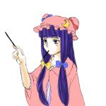  hat holding kao-ism long_hair mouth_hold patchouli_knowledge pocky purple_hair simple_background solo touhou 