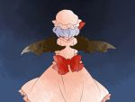  aenobas bow comic dress from_behind hammer_(sunset_beach) hat large_bow lavender_hair remilia_scarlet short_hair silent_comic solo touhou wings 