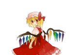  aenobas blonde_hair blouse bow comic flandre_scarlet hair_bow hammer_(sunset_beach) hat looking_at_viewer looking_back looking_behind red_eyes short_hair side_ponytail silent_comic skirt solo touhou wings 