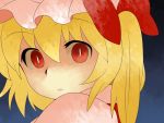  aenobas blonde_hair bow comic face flandre_scarlet hair_bow hammer_(sunset_beach) hat looking_back red_eyes short_hair side_ponytail silent_comic slit_pupils solo touhou 