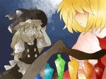  aenobas apron arm_behind_back blonde_hair blouse comic dress flandre_scarlet frown hair_over_eyes hammer_(sunset_beach) hand_on_hat hat kirisame_marisa multiple_girls muted_color muted_colors shaded_face shadow_over_eyes short_hair silent_comic smile touhou wings witch witch_hat yellow_eyes 