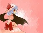  aenobas bow comic hair_bow hammer_(sunset_beach) hat large_bow lavender_hair looking_back red_eyes remilia_scarlet short_hair silent_comic smile solo touhou wings 