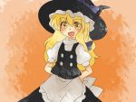  :d aenobas apron blonde_hair bow braid comic dress hair_bow hammer_(sunset_beach) hand_on_hip hat hips kirisame_marisa long_hair open_mouth silent_comic smile solo touhou witch witch_hat yellow_eyes 