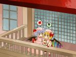  :3 aenobas ascot balcony blonde_hair bow climbing comic flandre_scarlet hair_bow hammer_(sunset_beach) hat lavender_hair multiple_girls o_o remilia_scarlet short_hair siblings side_ponytail silent_comic sisters squiggle touhou wings 