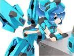 aqua_eyes arm_support bent_over blue_hair cosmic_break gloves hashiro hayo leaning_forward lily_rain mecha_musume no_nose side_cutout simple_background sleeveless solo 