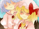  aenobas ascot blonde_hair bow brooch closed_eyes comic dress eyes_closed flandre_scarlet hair_bow hair_over_eyes hammer_(sunset_beach) happy hat jewelry lavender_hair multiple_girls remilia_scarlet short_hair siblings side_ponytail silent_comic sisters smile touhou 