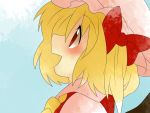  aenobas ascot blonde_hair blue_sky bow comic face flandre_scarlet hair_bow hammer_(sunset_beach) happy hat looking_up open_mouth profile red_eyes side_ponytail silent_comic sky smile solo touhou wings 