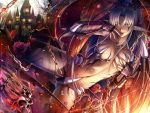  armor bat_wings breasts building castle chain chains cross demon_girl elf facial_mark flower highres large_breasts long_hair glassesking original pointy_ears ponytail purple_hair rose silver_hair solo tattoo tongue wings yellow_eyes 