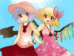  :d aenobas alternate_costume blonde_hair butterfly_hair_ornament comic contemporary dress flandre_scarlet hair_ornament hammer_(sunset_beach) hat jewelry lavender_hair locked_arms multiple_girls necklace open_mouth red_eyes remilia_scarlet short_hair siblings silent_comic sisters skirt sleeveless sleeveless_shirt smile sun_hat sundress touhou wings 