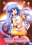  blue_eyes blue_hair dress guitar hat ikamusume instrument long_hair shinryaku!_ikamusume tentacle_hair wink yamaneko_suzume 