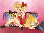  &gt;:) &gt;:d :d aenobas ascot blonde_hair bloomers bow braid closed_eyes comic crossed_arms dress eyes_closed flandre_scarlet hair_bow hammer_(sunset_beach) hat hat_removed headwear_removed kirisame_marisa lying multiple_girls on_stomach open_mouth red_eyes shoes side_ponytail silent_comic sitting sitting_on_person smile touhou wings witch witch_hat 