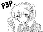  bow card female_protagonist_(persona_3) hair_ornament hairclip heart holding holding_card monochrome persona persona_3 persona_3_portable sketch sora_no_amagumo 