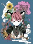  animal_ears braid cat_ears cherry_blossoms cloud face fire flower hands kaenbyou_rin leaf mushroom peptide pointy_ears red_hair redhead simple_background smoke snow snowman spot_color sunflower touhou tree twin_braids 