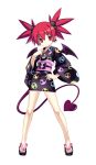  commentary cross_edge demon_girl demon_tail demon_wings disgaea earrings etna hair_bobbles hair_ornament hand_on_hip highres hips hirano_katsuyuki japanese_clothes jewelry kimono legs long_sleeves nippon_ichi official_art pointy_ears red_eyes red_hair redhead sandals skull solo standing tail toes twintails wings yukata 