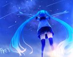  aqua_hair fkey from_behind from_below hatsune_miku long_hair night night_sky outstretched_arms panties pantyshot shooting_star skirt sky solo spread_arms star_(sky) starry_sky thigh-highs thighhighs twintails underwear upskirt very_long_hair vocaloid zengxianxin 