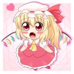  ascot b.leaf blonde_hair blush_stickers chibi fang flandre_scarlet hat heart open_mouth red_eyes shirt side_ponytail skirt skirt_set smile solo the_embodiment_of_scarlet_devil touhou wings 