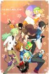  2girls 4boys bad_id bel_(pokemon) bell_(pokemon) blush cheren_(pokemon) closed_eyes dual_persona flower hat hat_removed headwear_removed laughing multiple_boys multiple_girls musharna n_(pokemon) new_year orange_legwear oshawott pantyhose pokemon pokemon_(creature) pokemon_(game) pokemon_black_and_white pokemon_bw purrloin sekka_koyori snivy tepig touko_(pokemon) touya_(pokemon) young zorua 