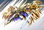  armor cape digimon digimon_xros_wars energy_sword no_humans polearm solo spear sword takayuuki weapon wings 