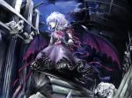  bat_wings blood chain chains chama_(painter) cuffs frills gathers hair_over_eyes lavender_hair manacles night night_sky pale_skin pillar remilia_scarlet ruffles ruins short_hair sky solo spear_the_gungnir torn_clothes touhou wings 