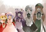  aenobas arms_behind_back blonde_hair bow braid closed_eyes comic crescent crossed_arms eyes_closed flandre_scarlet green_eyes grey hair_bow hammer_(sunset_beach) hands_in_sleeves hat hong_meiling izayoi_sakuya lavender_hair long_hair maid maid_headdress multiple_girls muted_color muted_colors orange_hair patchouli_knowledge purple_eyes purple_hair red_eyes red_hair remilia_scarlet short_hair side_ponytail smile star touhou twin_braids v_arms violet_eyes 