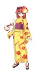  absurdres alternate_costume back bag blue_eyes bow cross_edge feet hair_bow hair_ornament highres hirano_katsuyuki japanese_clothes kimono long_sleeves meu obi official_art orange_hair sandals short_hair simple_background smile solo spectral_(series) spectral_souls standing toes yukata 