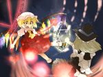  aenobas apron ascot blonde_hair bow broom broom_riding comic constricted_pupils dress flandre_scarlet hammer_(sunset_beach) hat kirisame_marisa laevatein lights magic_circle multiple_girls outstretched_arm pentagram red_eyes short_hair silent_comic surprised touhou wings witch witch_hat 