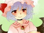  aenobas brooch comic hammer_(sunset_beach) hat jewelry lavender_hair red_eyes remilia_scarlet short_hair silent_comic smile solo touhou wings 