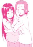  2girls :3 akiyama_mio blush_stickers closed_eyes hand_on_another&#039;s_face hug k-on! monochrome multiple_girls school_uniform tainaka_ritsu zasshu_tamashii 