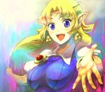  beckon beckoning blonde_hair blue_eyes earrings jewelry nintendo open_mouth outstretched_hand pendant pointy_ears princess_zelda smile the_legend_of_zelda tiara tomatama 