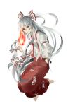  asagi-so bad_id barefoot fire fujiwara_no_mokou hand_in_pocket pants silver_hair solo touhou transparent_background 